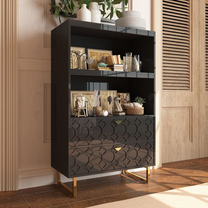 55.6 in. Tall Black Wood Display Bookcase Storage Organizer