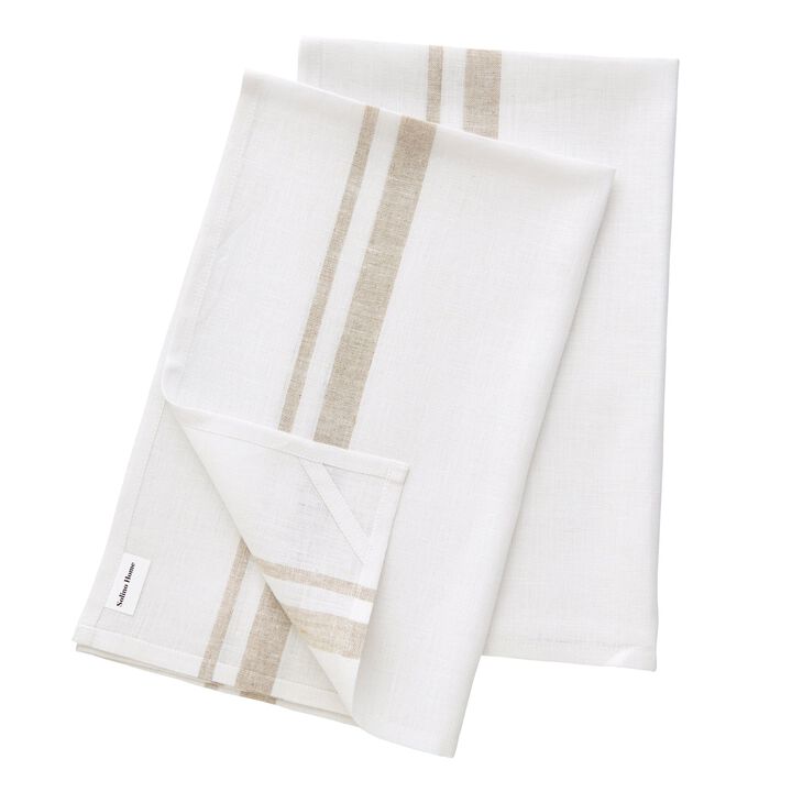 Solino Home 100% Pure Linen Kitchen Towels Set of 2 - 17 x 26 Inch | French Stripe