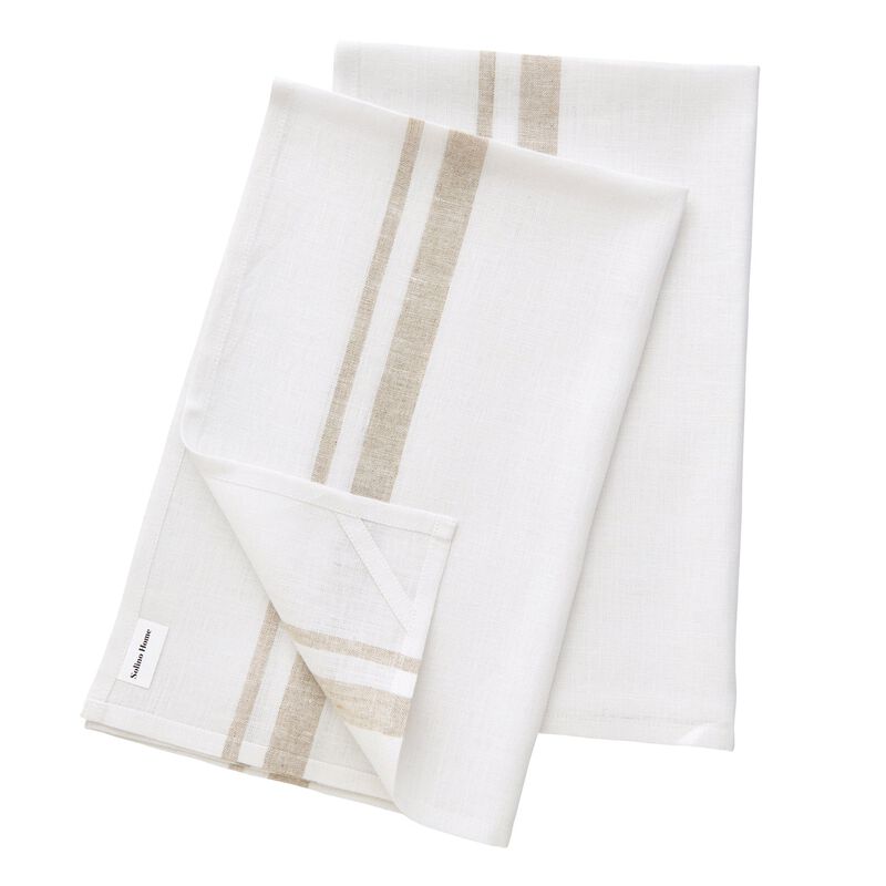 Solino Home 100% Pure Linen Kitchen Towels Set of 2 - 17 x 26 Inch | French Stripe