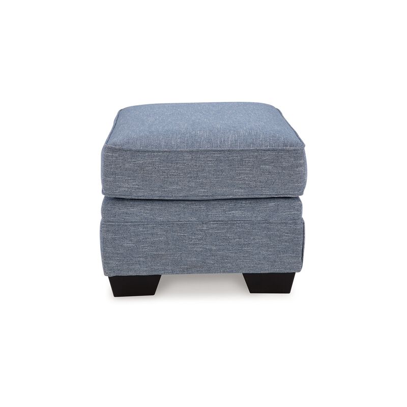 Sano Ottoman, Denim Blue Polyester, Soft Cushions, Black Wood, 38 Inch - Benzara
