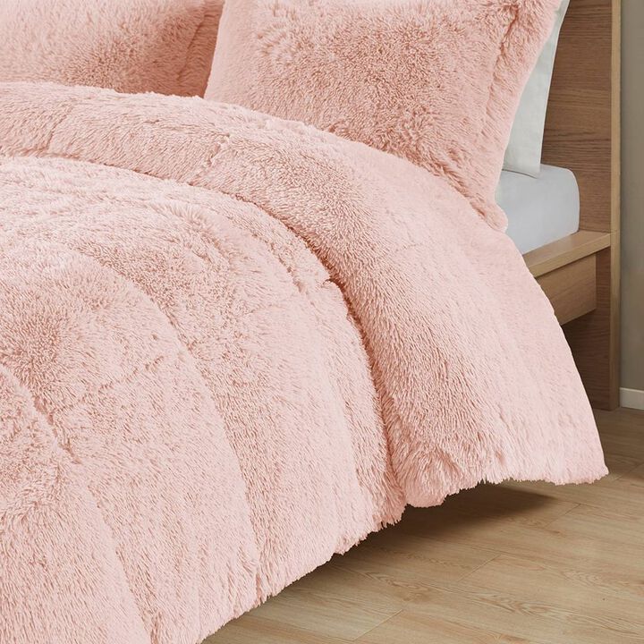 Twin/Twin XL Pink Blush Soft Sherpa Faux Fur 2 Piece Comforter Set