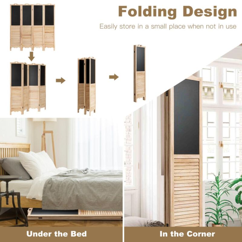 Hivvago 4-Panel Folding Privacy Room Divider Screen with Chalkboard