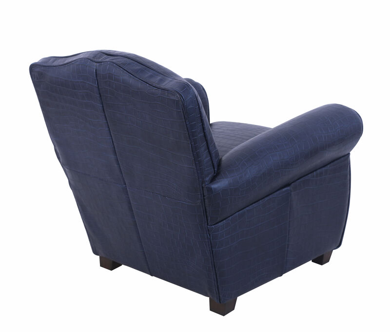 Pasargad Home Vicenza Collection Leather Wing Chair, Blue