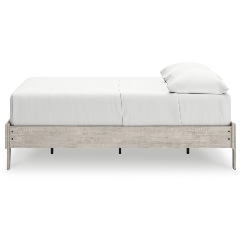 Shawn Full Size Minimalist Platform Bed, Light Gray Wood Frame - Benzara