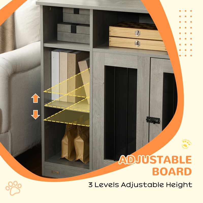 Elegant Pet Home: Gray Dog Crate Furniture with Lockable Door