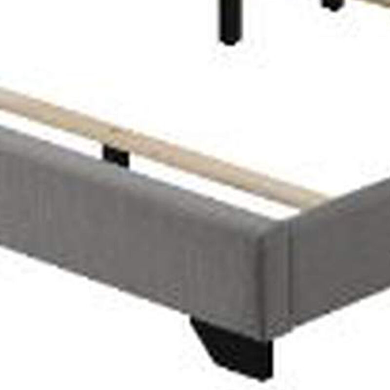 Queen Size Bed with Fabric Upholstery and Nailhead Accent, Gray-Benzara