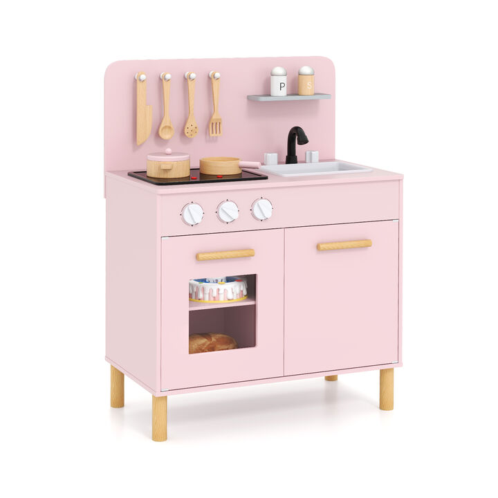 Kids Kitchen Playset with Cooking Accessories and Storage Pretend Play Toy for Creative Fun