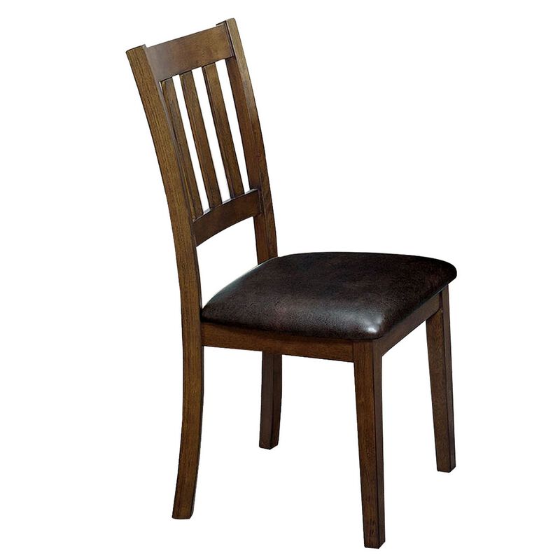 3 Piece Round Dining Table and Leatherette Chair Set, Brown-Benzara