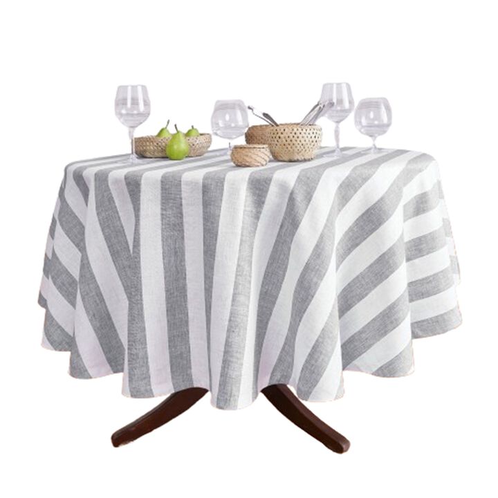 Solino Home 100% Pure Linen Round Tablecloth | Cabana Stripe for Spring & Easter