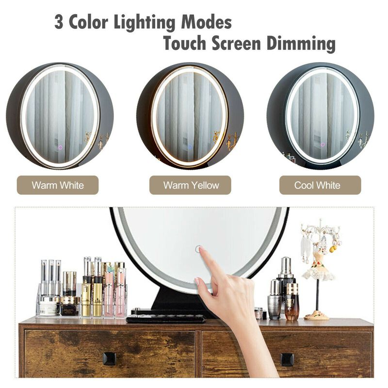 Industrial Makeup Dressing Table with 3 Lighting Modes-Rustic Brown