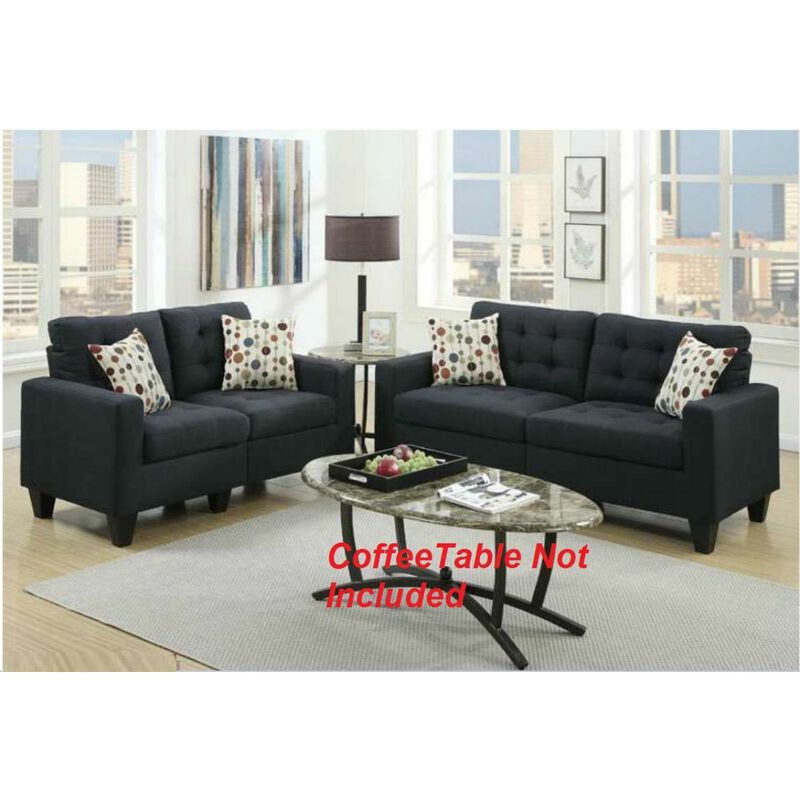 Living Room Furniture 2 Piece Sofa Set Polyfiber Tufted Sofa Loveseat W Pillows Cushion