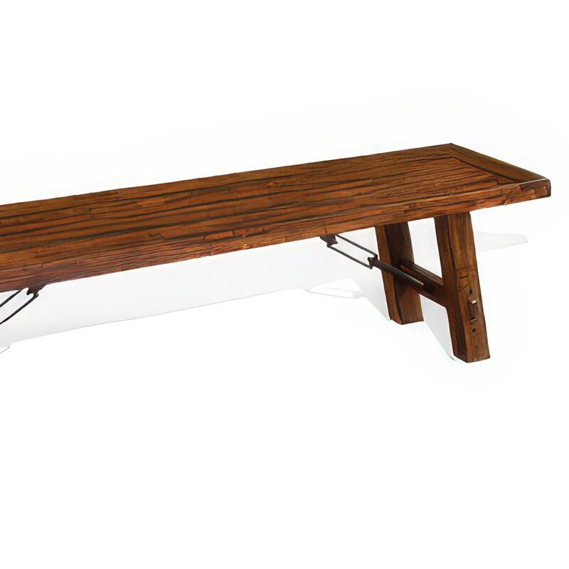 Reggie Bench, 72 Inch Brown Mahogany Wood, Metal Turnbuckle Accents - Benzara