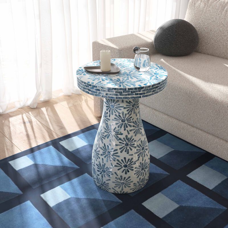 Halio Cream & Blue Checkered Shell Side Table