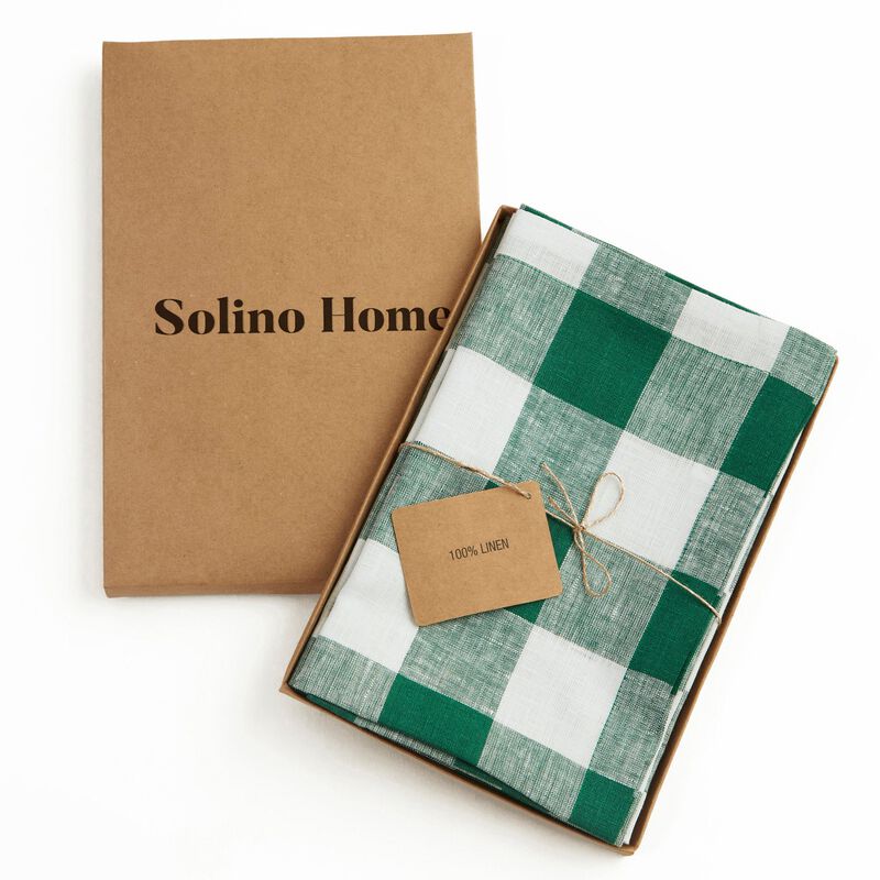 Solino Home 100% Pure Linen Buffalo Check Dinner Napkins 20 x 20 Inch Set of 4