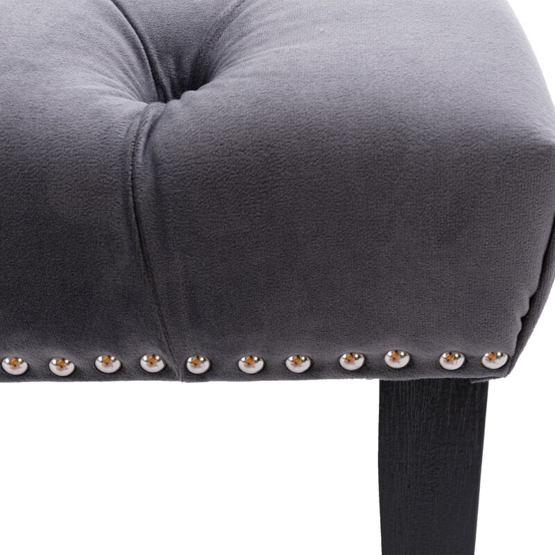 Velvet Tufted Ottoman Bench, Dark Gray