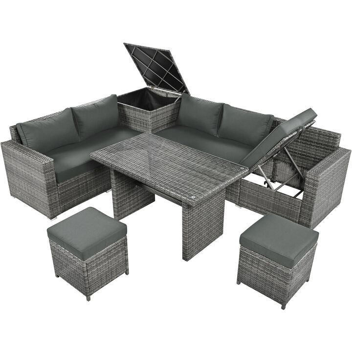 Mondawe 6 Pcs Outdoor Hand-Woven PE Rattan Sofa Set,With Adjustable Seats&Storage,Garden Patio Sofa