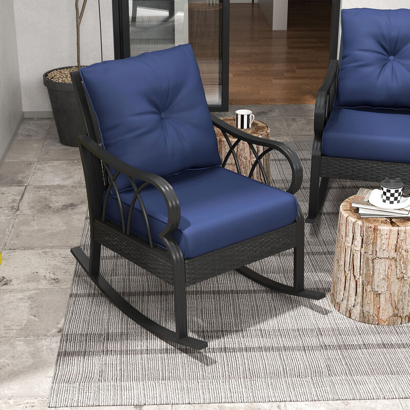 Outdoor 2 PCs Patio Rattan Rock Chairs w/Ergonomic Design, Aluminum Tube, Blue