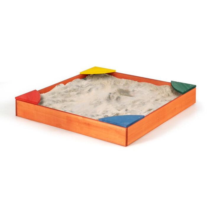 Hivvago Kids Outdoor Wooden Backyard Sandbox with Built-in Corner Seating