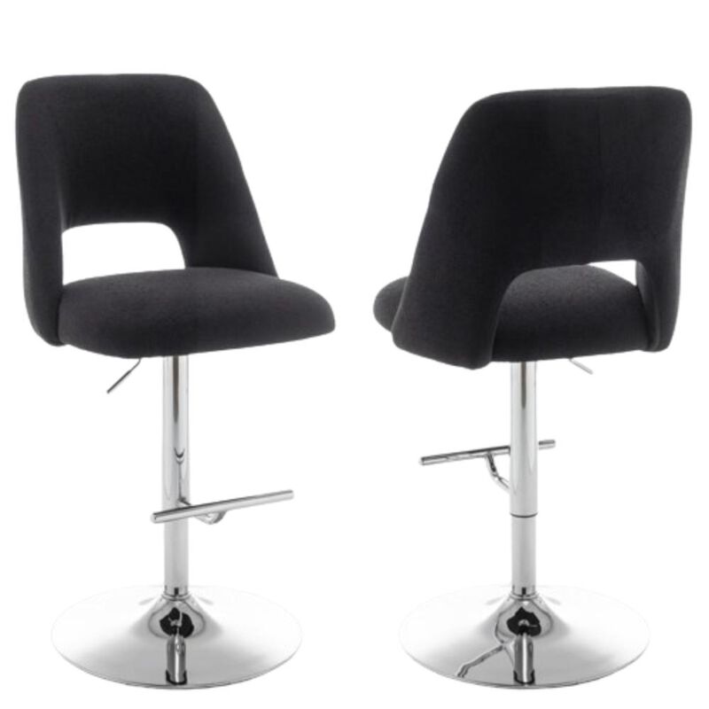 Boucle fabric upholstered barstool with a black seat and silver base (SET OF 2)