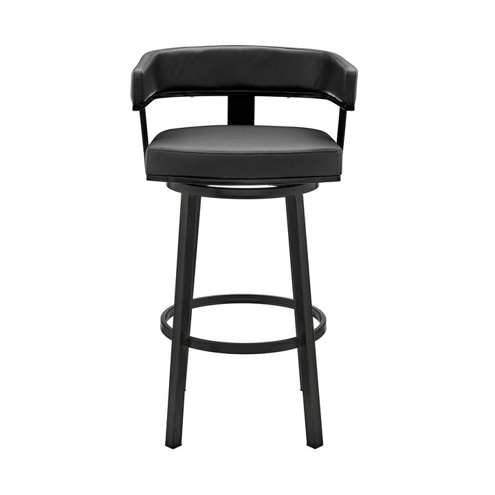 Jack 26 Inch Counter Height Bar Stool, Swivel Chair, Faux Leather, Black-Benzara