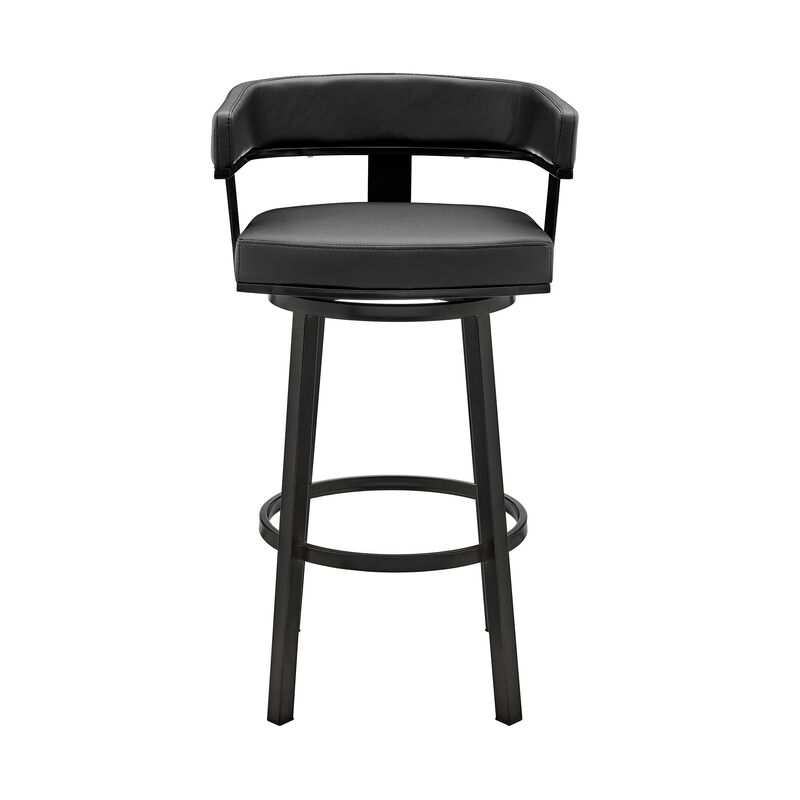 Jack 26 Inch Counter Height Bar Stool, Swivel Chair, Faux Leather, Black-Benzara