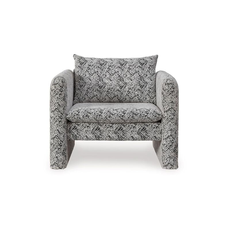 Accent Chair, Geometric Pattern Cushioned Seat, Shelter Arms, White Black -