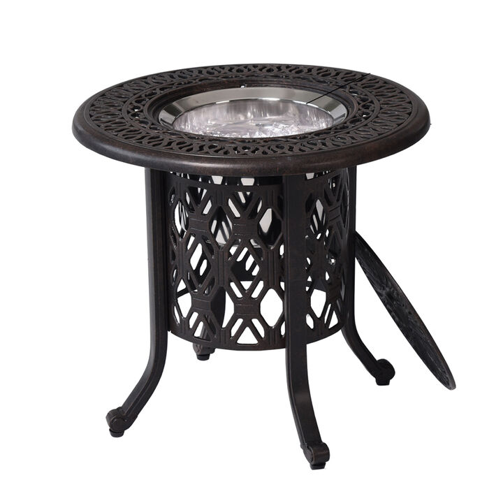 21" Cast Aluminum Ice Bucket Table with Hand-Brushed Bronze Patina Look Top and Removable Cover, Food-Grade 304 Stainless Steel Bucket