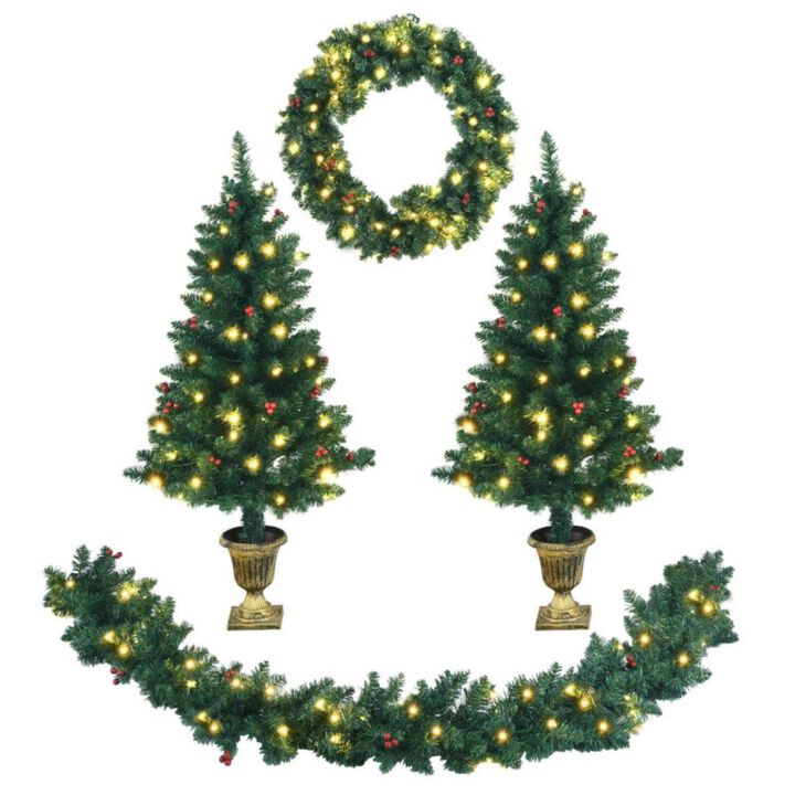 Hivvago 4 Pieces Christmas Decoration Set with Garland Wreath and Entrance Trees