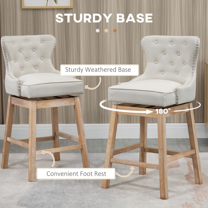 Cream Bar Seating: Set of 4 Upholstered 180° Swivel Stools