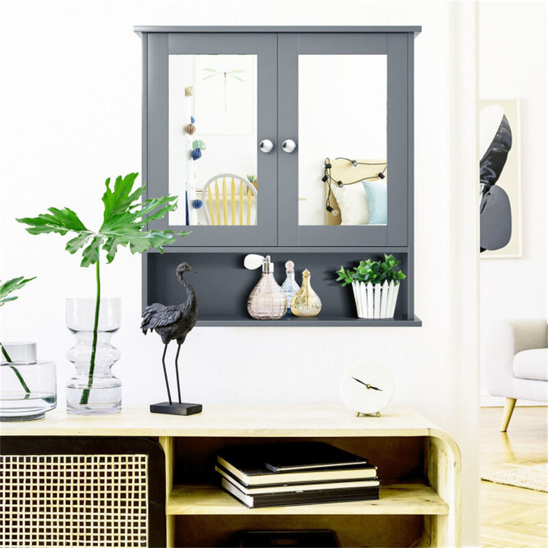 Wall Mounted Bathroom Cabinet with Mirror and Storage Shelves