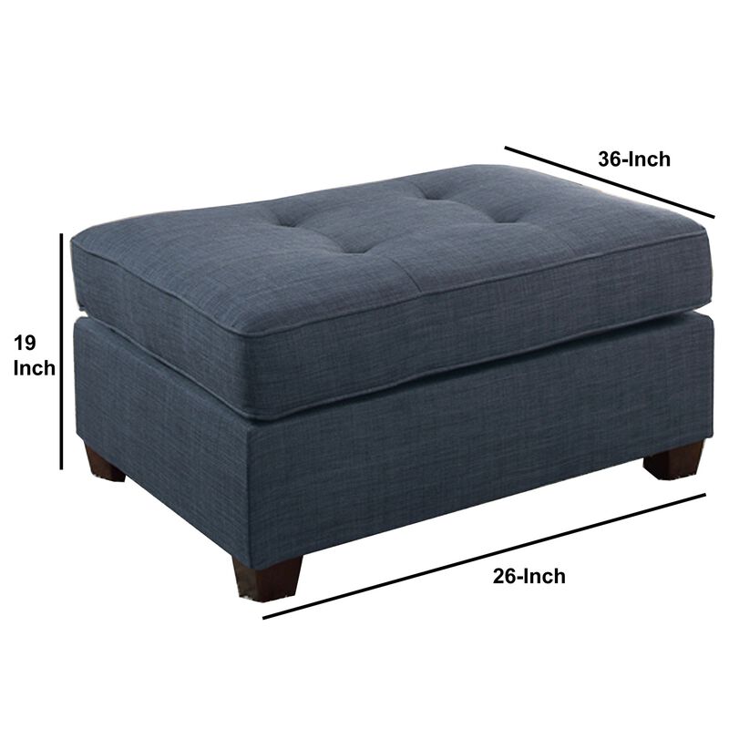 Cocktail Ottoman In Blue Dorris Fabric-Benzara