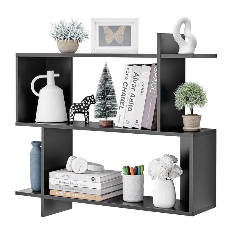 Manasa Floating Geometric Kilter Two-Tier Wall Shelf