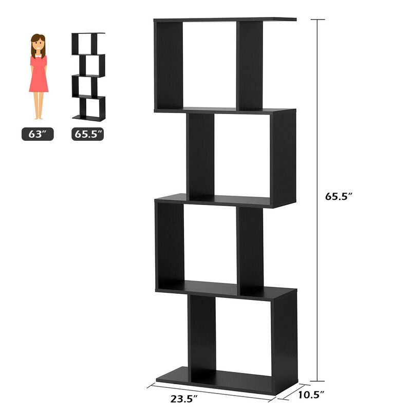 Wooden S-Shaped Bookcase for Living Room Bedroom Office