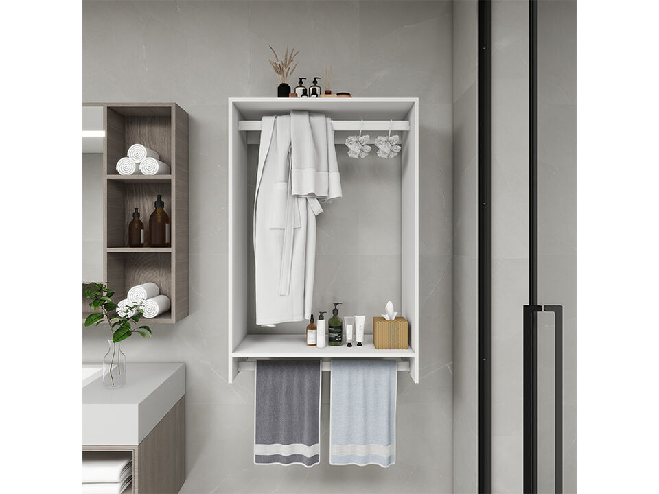 Wooden Modular Closet System, Wall Mounted Garment Rack Walk in Clothes Storage Cabinet Built in Closet Organization for Bedroom, White 