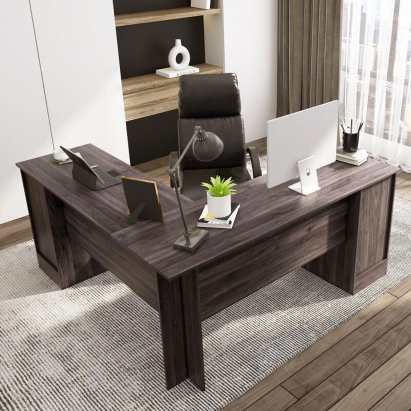 Hivvago L-Shaped Office Desk with Storage Drawers and Keyboard Tray