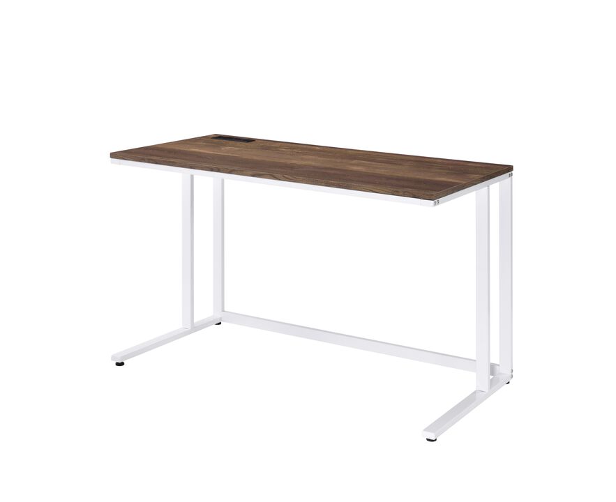 ACME Tyrese Writing Desk w/USB, Walnut & White Finish