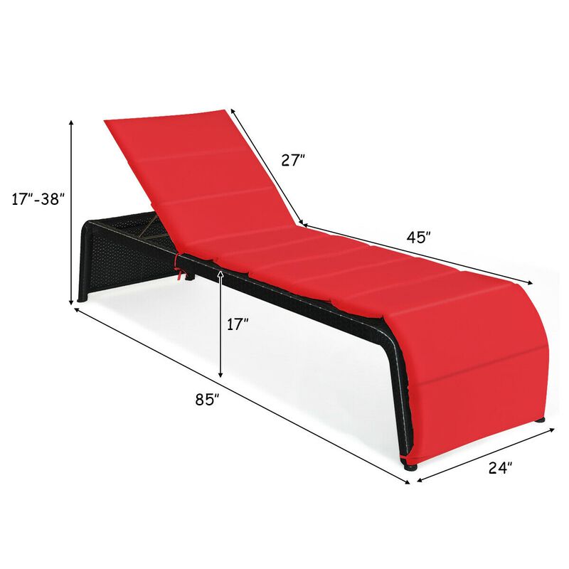 Patio Rattan Lounge Chair Back Adjustable Chaise Recliner  with Cushioned