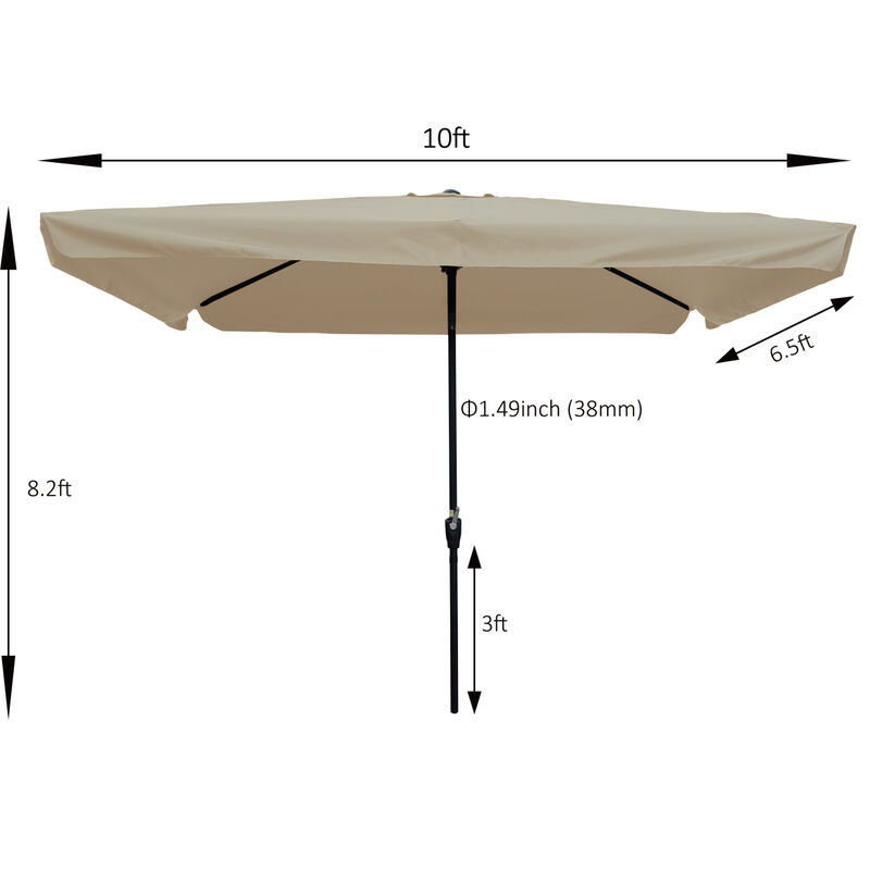 10 X 6.5FT Rectangular Patio Umbrella Outdoor Market Umbrellas With Crank And Push Button
