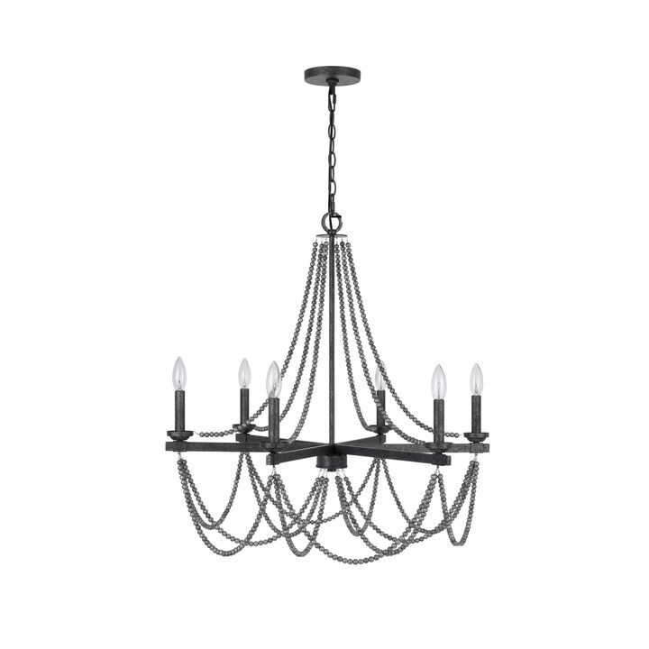 Tura 30 Inch Chandelier, Classic Chrome Beaded Candelabra Design - Benzara