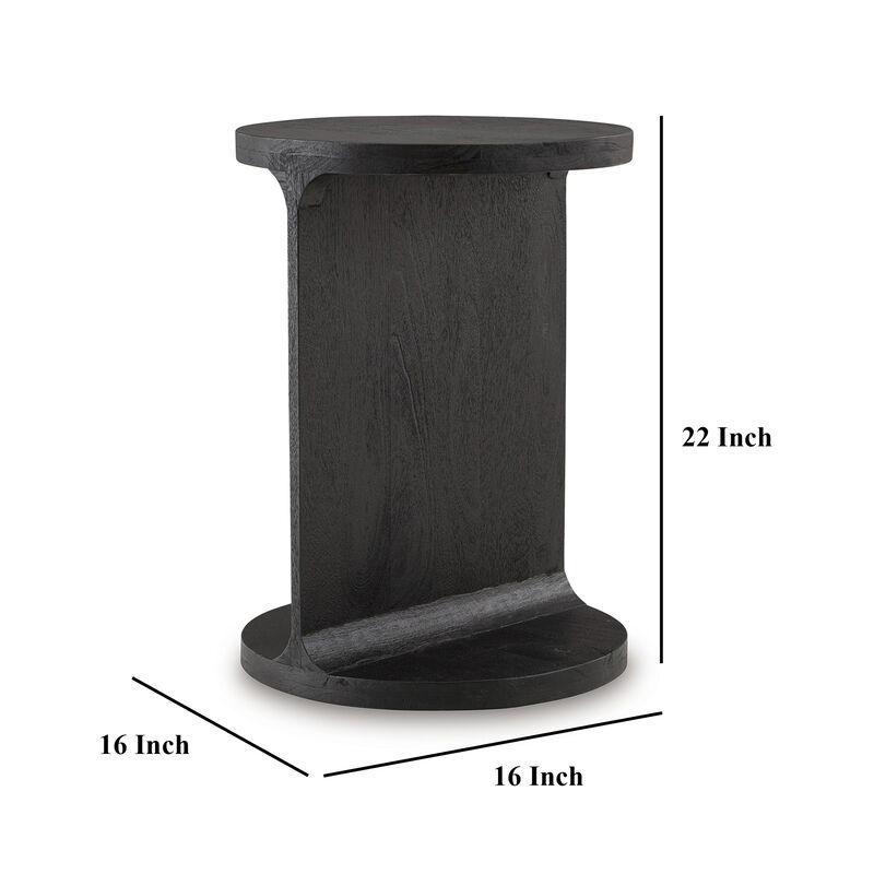 Accent Table, I Shaped Mango Wood Body, Sandblasted Black 16 Inch - Benzara