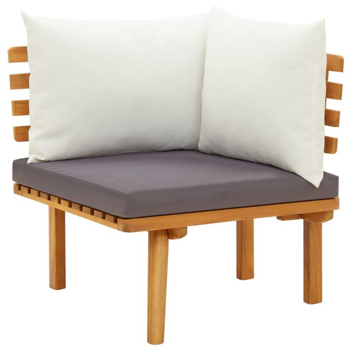 Roma Outdoor Modular Corner Chair, White Fabric, Solid Acacia Wood - Benzara