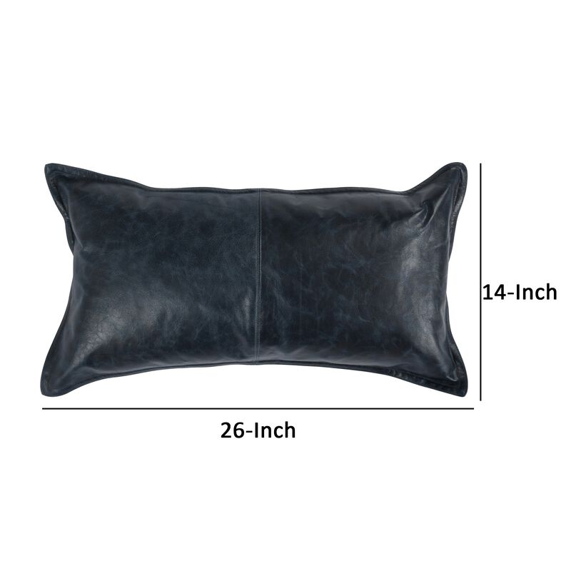 Norm 14 x 26 Lumbar Accent Throw Pillow, 4 Pieced Design, Soft Blue Leather-Benzara