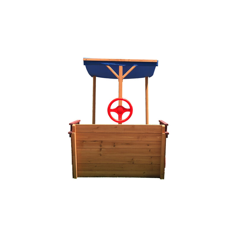 Wooden Pirate Ship Sandbox with Storage Bench & Cover