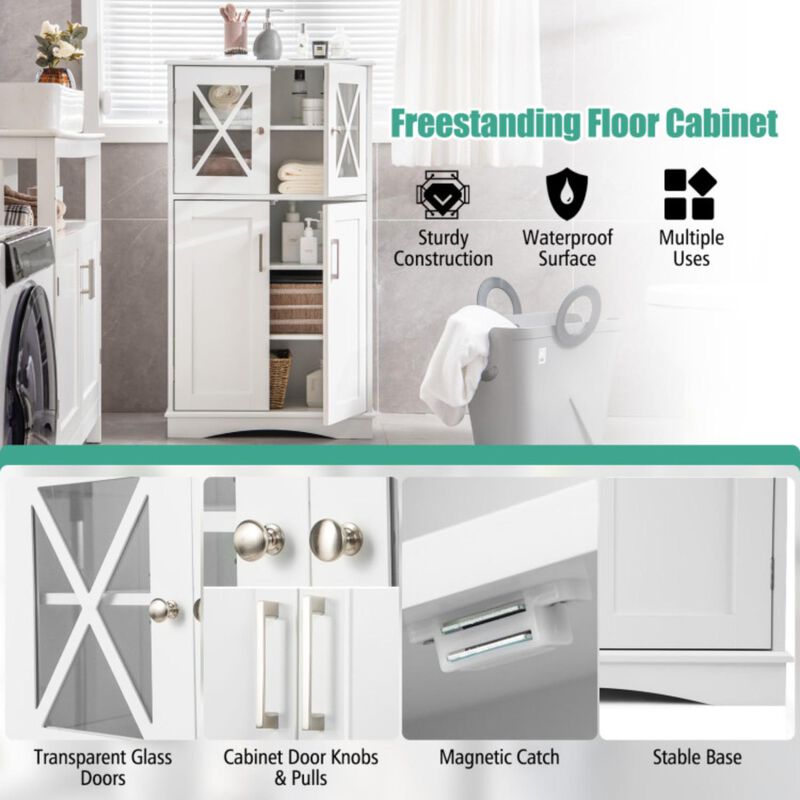 Hivvago 4 Doors Freeestanding Bathroom Floor Cabinet with Adjustable Shelves