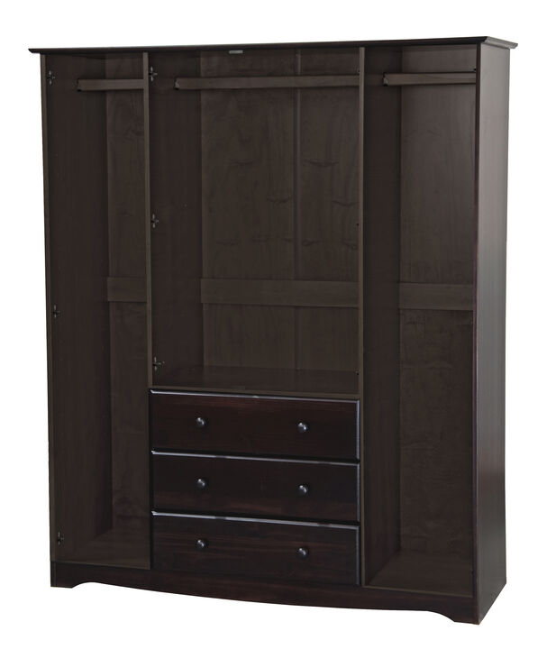 100% Solid Wood Family 4-Door Wardrobe