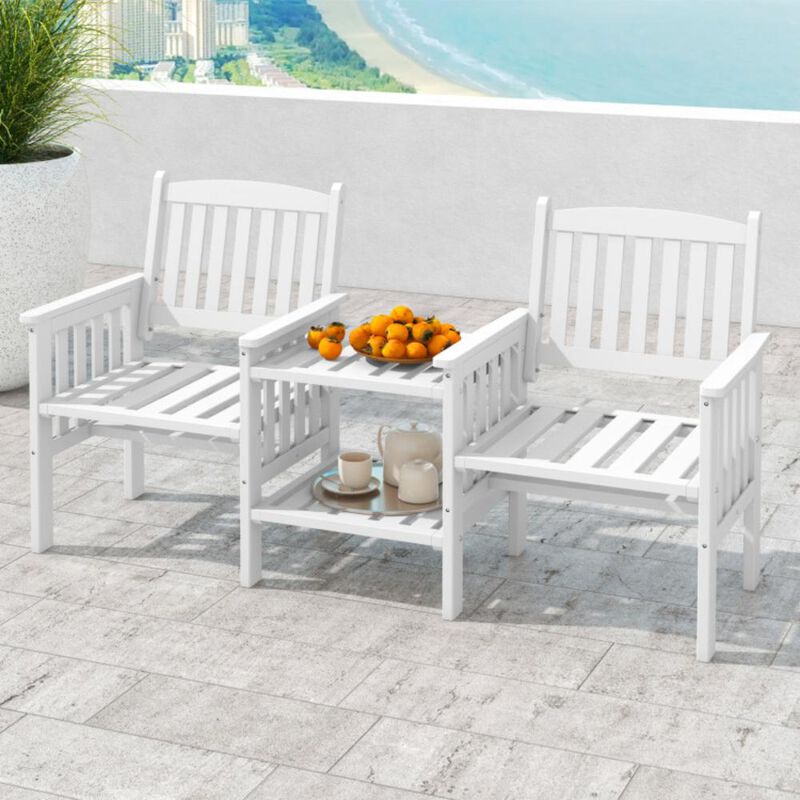 Hivvago Outdoor Fir Wood Loveseat with 2-Tier Side Table and 1.96" Umbrella Hole