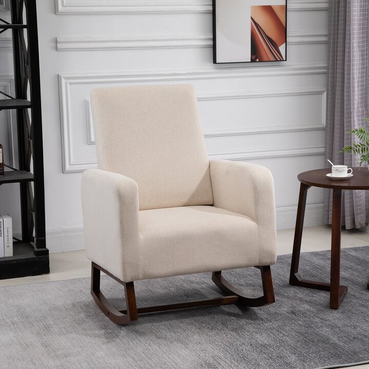 Cream White Relaxer: Rocking Accent Chair with Padded Linen Seat