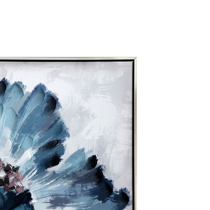 30 x 30 Embellished Handpainted Floral Canvas Wall Art, Blue and White - Benzara