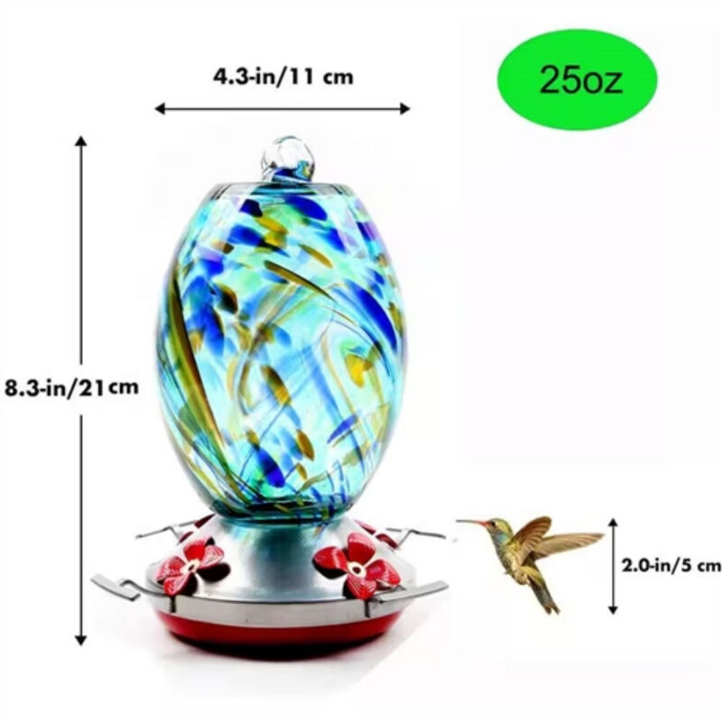 Glass Hummingbird Feeder with Perch and 4 Feeding Ports for Outdoor Use