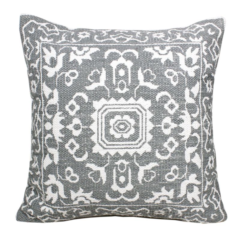 20" Gray and White Mosaic Medallion Square Throw Pillow